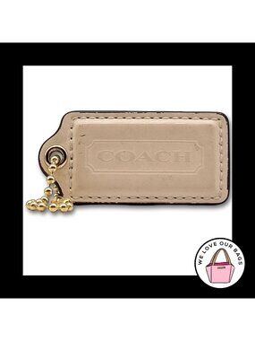 2.5" Large COACH Off White Patent Leather Brass Fob Bag Charm Keychain Hang Tag